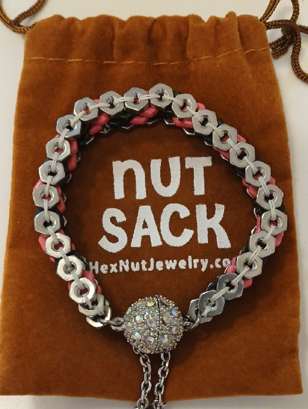 Pink and Black Beaded Link Bracelet with Silver-Tone Accents - Picture 5 of 6